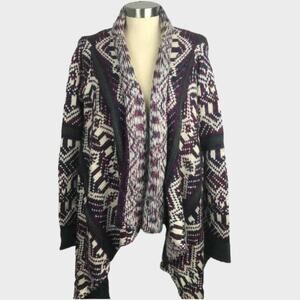 Boutique May & July Cardigan Sweater M Purple Plum Ivory Open Front Acrylic